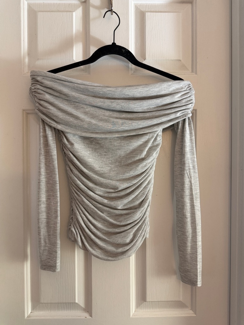 Abercrombie & Fitch Heather Light Gray Top fold over off the shoulder ruched XS